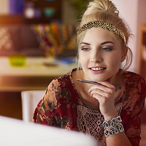 Elastic Rhinestone Headbands for Women, Number-one 5Pcs Handmade Crystal Bead...