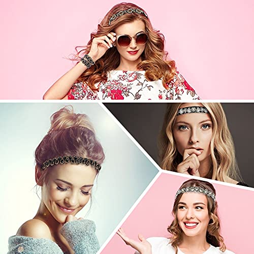 Elastic Rhinestone Headbands for Women, Number-one 5Pcs Handmade Crystal Bead...