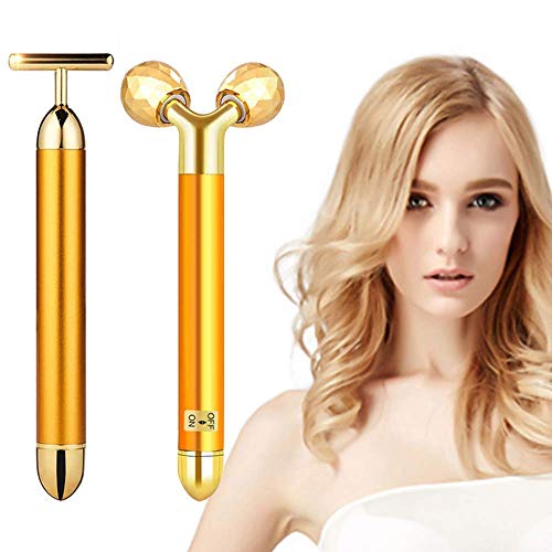 2-IN-1 Electric Face Massager, Golden 3D Roller and T Shape Facial Roller Mas...