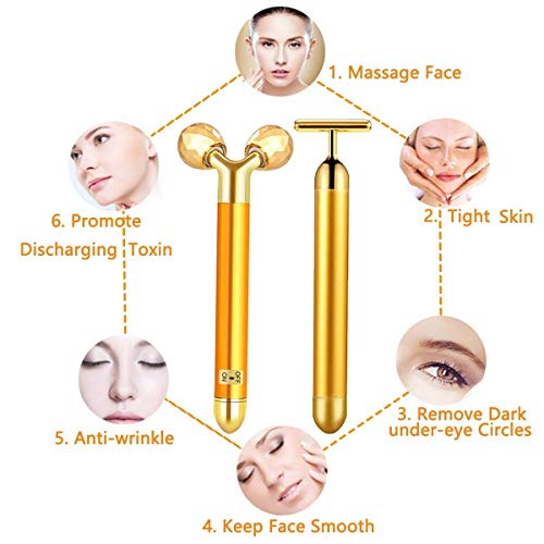 2-IN-1 Electric Face Massager, Golden 3D Roller and T Shape Facial Roller Mas...