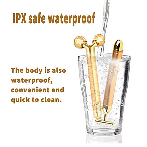 2-IN-1 Electric Face Massager, Golden 3D Roller and T Shape Facial Roller Mas...