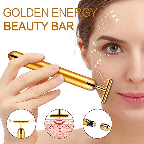 2-IN-1 Electric Face Massager, Golden 3D Roller and T Shape Facial Roller Mas...