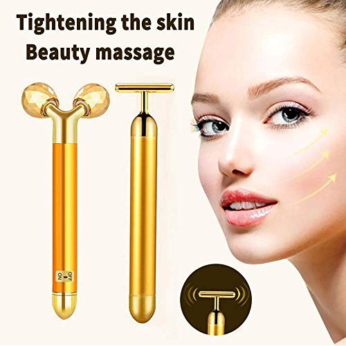 2-IN-1 Electric Face Massager, Golden 3D Roller and T Shape Facial Roller Mas...