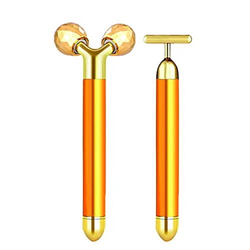 2-IN-1 Electric Face Massager, Golden 3D Roller and T Shape Facial Roller Mas...