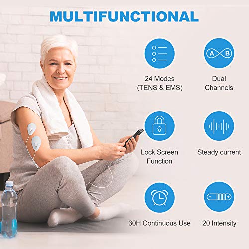 NURSAL Dual Channel EMS TENS Unit 24 Modes Muscle Stimulator for Pain Relief ...