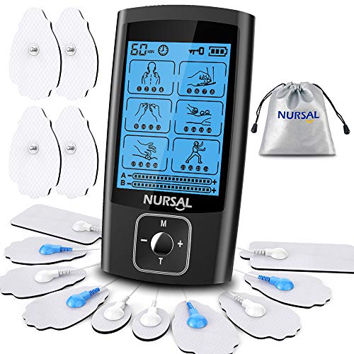 NURSAL Dual Channel EMS TENS Unit 24 Modes Muscle Stimulator for Pain Relief ...