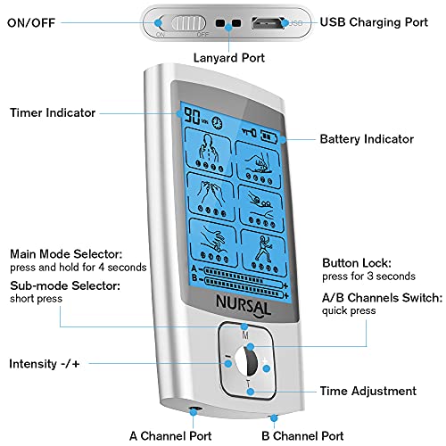 NURSAL TENS Unit Muscle Stimulator Machine for Pain Relief Therapy, Electric ...