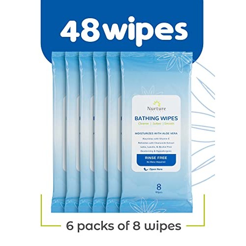 Rinse Free Bathing Wipes (6-Pack) | 48 Microwavable Adult No Water Rinse Free...