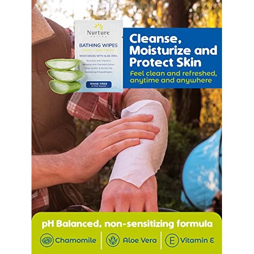 Rinse Free No Shower Bathing Wipes (40 Pack) | Individual Travel Gym Waterles...