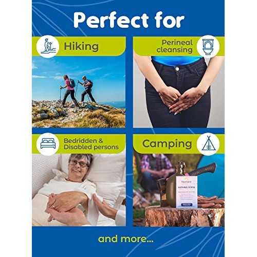 Rinse Free No Shower Bathing Wipes (40 Pack) | Individual Travel Gym Waterles...