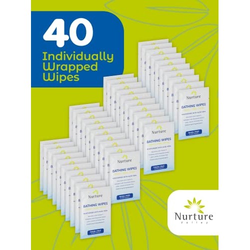 Rinse Free No Shower Bathing Wipes (40 Pack) | Individual Travel Gym Waterles...