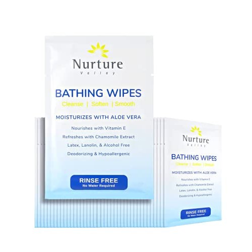 Rinse Free No Shower Bathing Wipes (40 Pack) | Individual Travel Gym Waterles...
