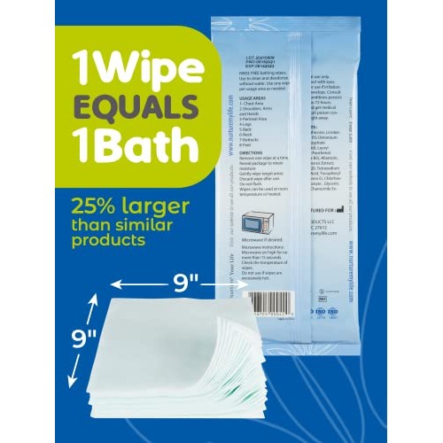 Rinse Free No Shower Bathing Wipes (8-Pack) | 64 Microwavable Adult Cleansing...