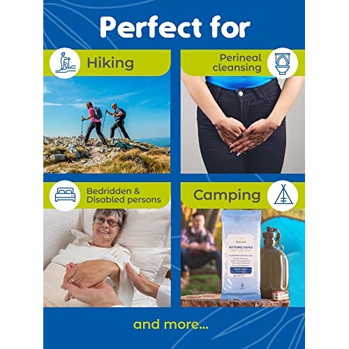 Rinse Free No Shower Bathing Wipes (8-Pack) | 64 Microwavable Adult Cleansing...