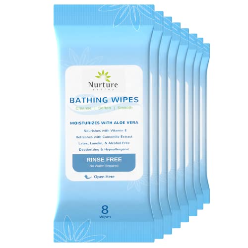Rinse Free No Shower Bathing Wipes (8-Pack) | 64 Microwavable Adult Cleansing...