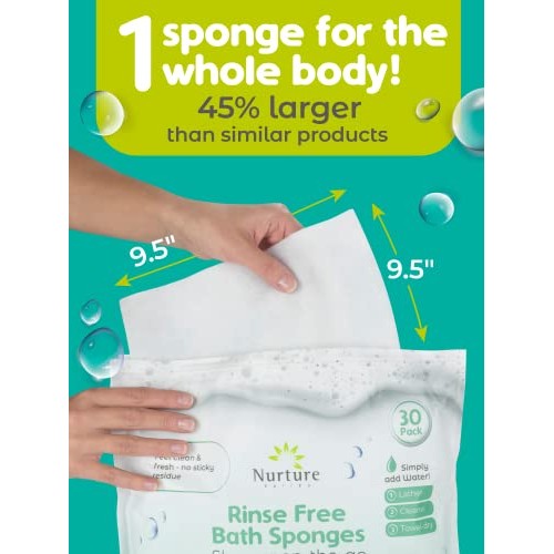Rinse Free Sponge Bath Wipes (90-pack) | Extra Large & Thick No Rinse Waterle...