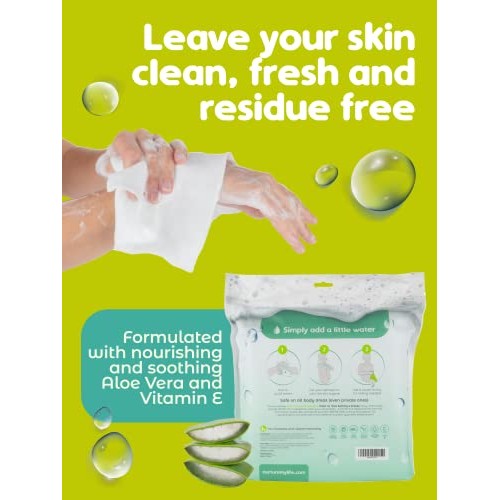 Rinse Free Sponge Bath Wipes (90-pack) | Extra Large & Thick No Rinse Waterle...