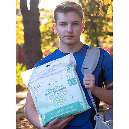 Rinse Free Sponge Bath Wipes (90-pack) | Extra Large & Thick No Rinse Waterle...