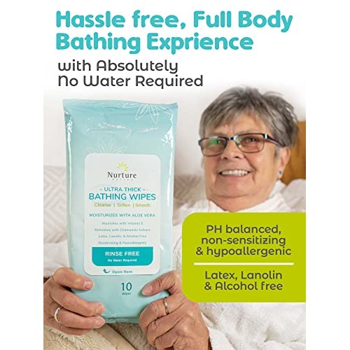 Ultra Thick Rinse Free No Shower Body Bathing Wipes (12 pack) | 120 Extra Lar...