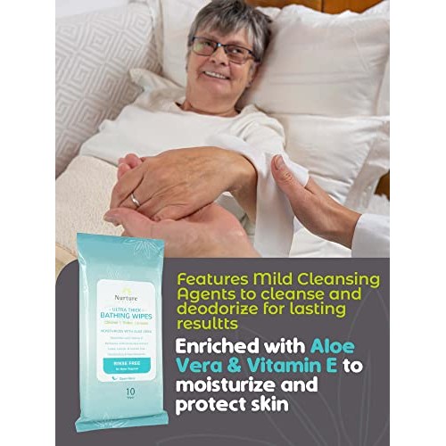 Ultra Thick Rinse Free No Shower Body Bathing Wipes (12 pack) | 120 Extra Lar...