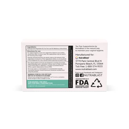 NutraBlast Tea Tree Oil Suppositories (12 Count) | All Natural Intimate Deodo...