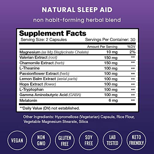 Natural Sleep Aid | Herbal Sleeping Pill for Adults with Melatonin, Magnesium...
