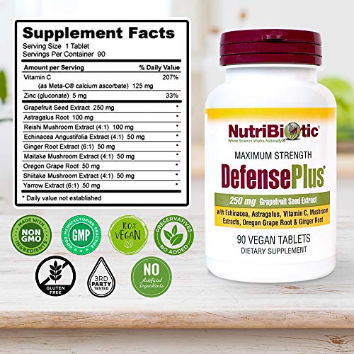 NutriBiotic – DefensePlus, 90 Tablets | 11 in 1 Immune Support with Vitamin C...