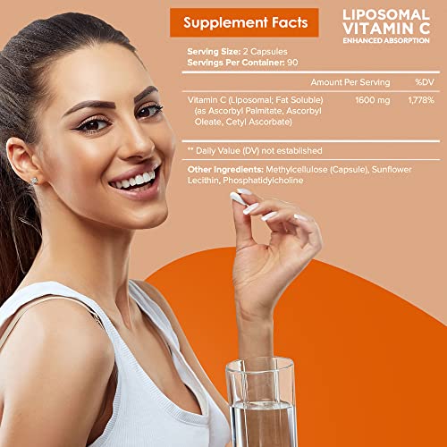 NutriFlair Liposomal Vitamin C 1600mg, 180 Capsules - High Absorption, Fat So...