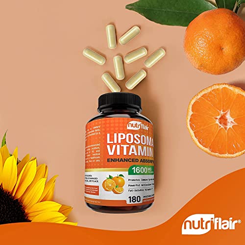 NutriFlair Liposomal Vitamin C 1600mg, 180 Capsules - High Absorption, Fat So...