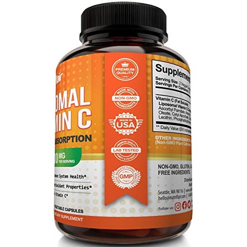 NutriFlair Liposomal Vitamin C 1600mg, 180 Capsules - High Absorption, Fat So...