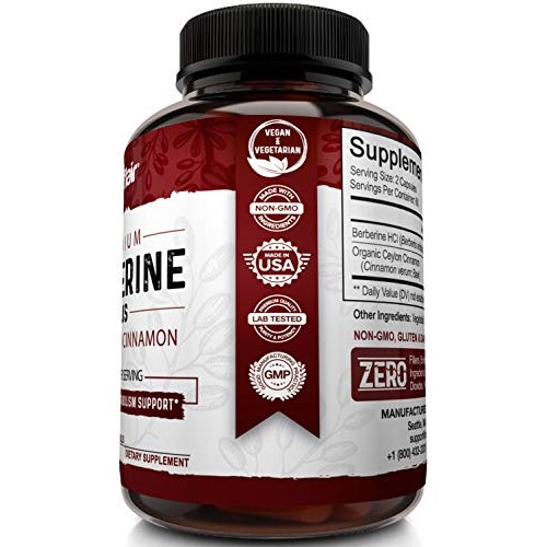 NutriFlair Premium Berberine HCL 1200mg Plus Pure, True Ceylon Cinnamon - 120...