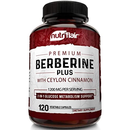 NutriFlair Premium Berberine HCL 1200mg Plus Pure, True Ceylon Cinnamon - 120...