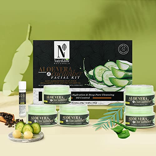 NutriGlow Natural's Aloe Vera & Cucumber Facial Kit For Radiant Skin, Repleni...