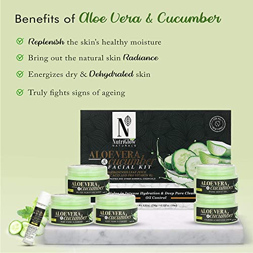 NutriGlow Natural's Aloe Vera & Cucumber Facial Kit For Radiant Skin, Repleni...