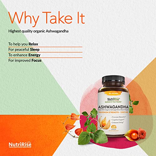 Organic Ashwagandha Capsules - High Potency 1300 mg: Ultimate Natural Sleep S...
