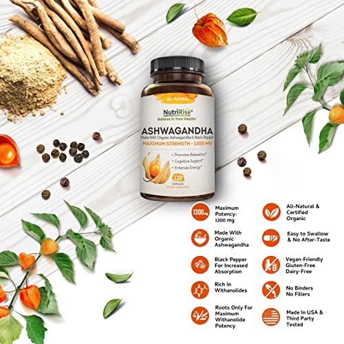 Organic Ashwagandha Capsules - High Potency 1300 mg: Ultimate Natural Sleep S...