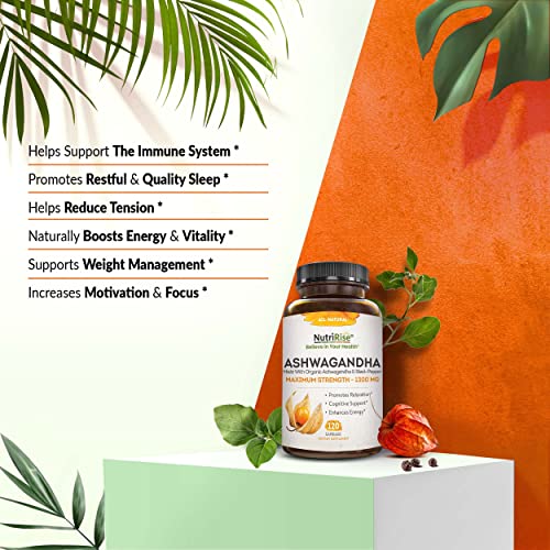 Organic Ashwagandha Capsules - High Potency 1300 mg: Ultimate Natural Sleep S...