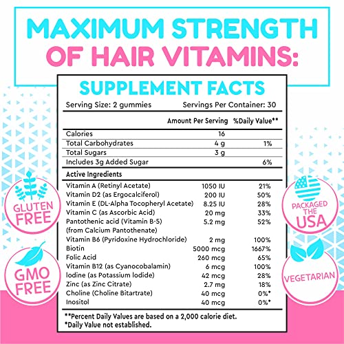 Hair Growth Vitamins with Biotin 5000 mcg, Fоlіc Аcіd, Vitаmin А,D - Hair Ski...