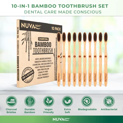 Bamboo Toothbrushes, Charcoal Toothbrushes, Soft Bristle Toothbrush - Natural...