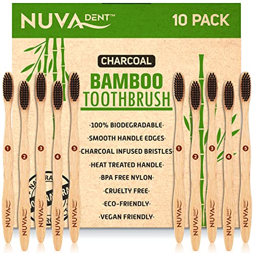 Bamboo Toothbrushes, Charcoal Toothbrushes, Soft Bristle Toothbrush - Natural...