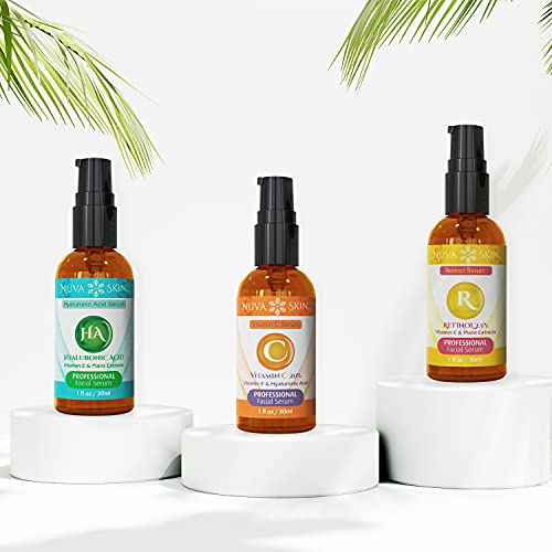 NUVA SKIN - 3 Pack Anti Aging Serum for Face - Vitamin C Serum for Face, Reti...