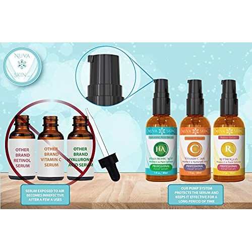 NUVA SKIN - 3 Pack Anti Aging Serum for Face - Vitamin C Serum for Face, Reti...