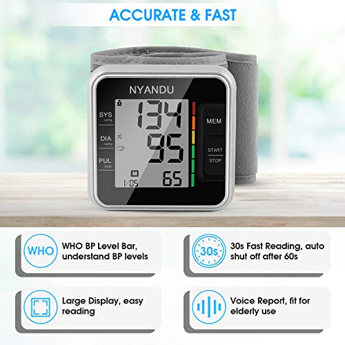 Blood Pressure Monitor, NYANDU Wrist BP Monitor Irregular Heart Beat Detectio...