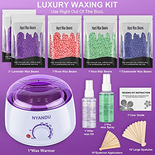 Waxing Kit for Women Men, NYANDU Wax Warmer for Hair Removal, 17.6 oz Wax Bea...