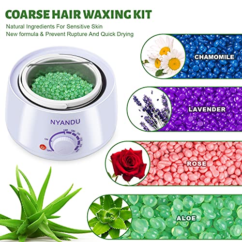 Waxing Kit for Women Men, NYANDU Wax Warmer for Hair Removal, 17.6 oz Wax Bea...