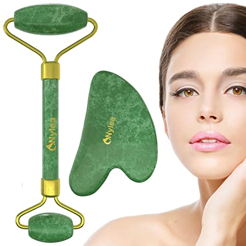 Nylea Jade Roller and Gua Sha Set, Face Roller - Facial Beauty Roller Tools, ...