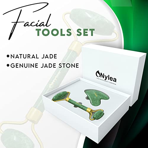Nylea Jade Roller and Gua Sha Set, Face Roller - Facial Beauty Roller Tools, ...
