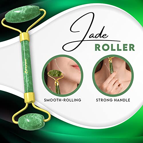 Nylea Jade Roller and Gua Sha Set, Face Roller - Facial Beauty Roller Tools, ...