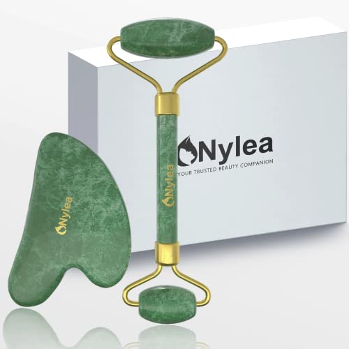 Nylea Jade Roller and Gua Sha Set, Face Roller - Facial Beauty Roller Tools, ...