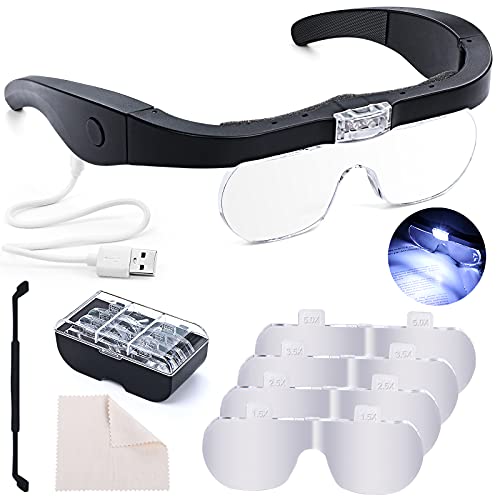 Head Magnifying Glass with Light Rechargeable Headband Magnifier for Close Wo...